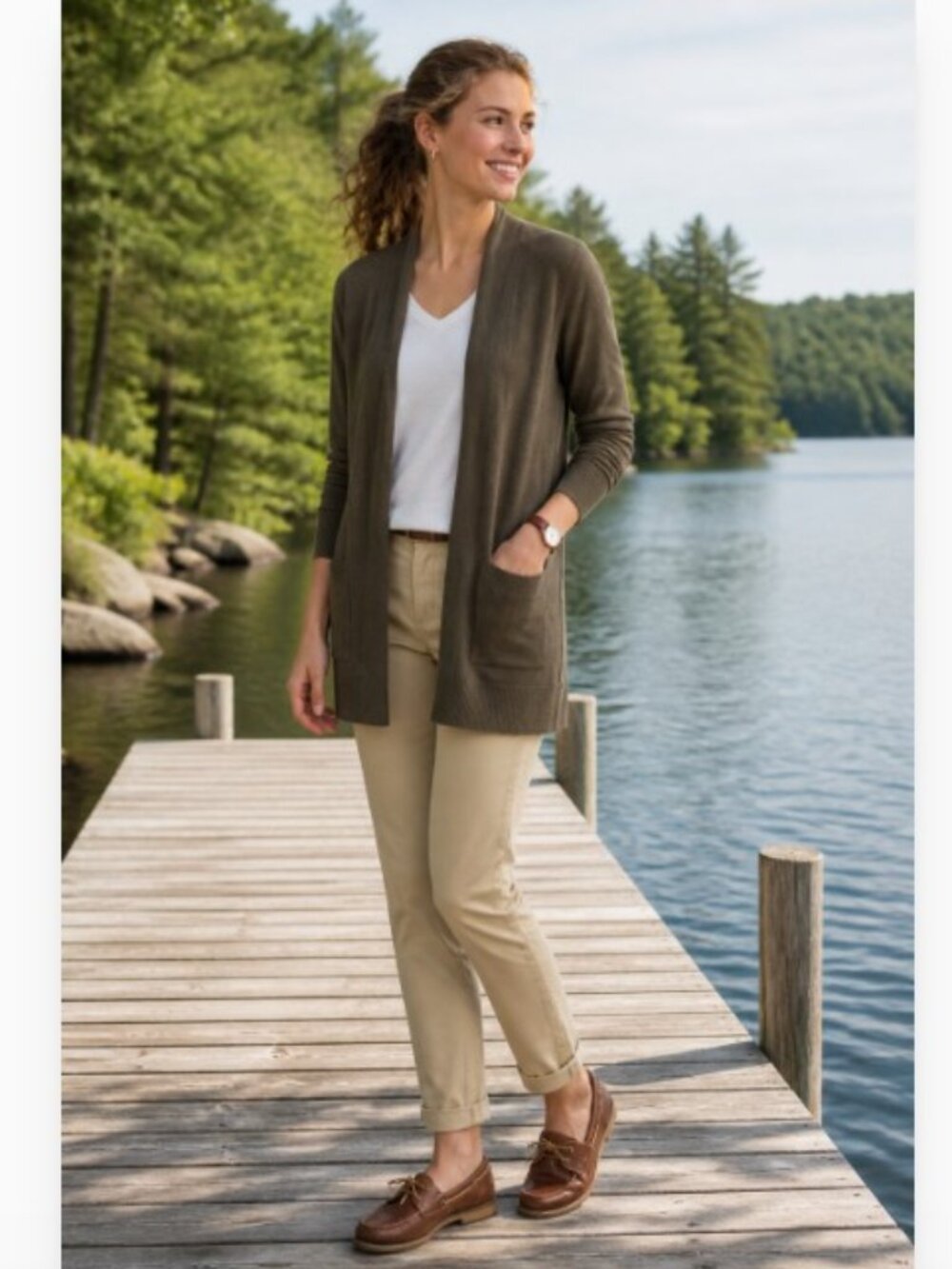 Pink Clover Stitch Fix Dark Green Open Front Pocket Cardigan NWOT